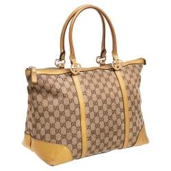 Pre Owned Gucci Beige/Gold GG Canvas and Leather Lovely Heart Tote