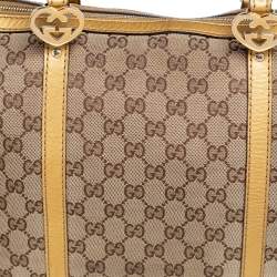 Pre Owned Gucci Beige/Gold GG Canvas and Leather Lovely Heart Tote