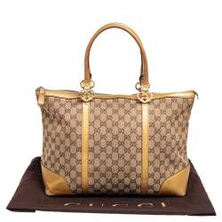 Pre Owned Gucci Beige/Gold GG Canvas and Leather Lovely Heart Tote
