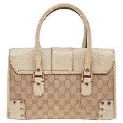 Pre Owned Gucci Beige/Cream GG Canvas And Leather Turnlock Shoulder Bag