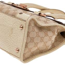 Pre Owned Gucci Beige/Cream GG Canvas And Leather Turnlock Shoulder Bag