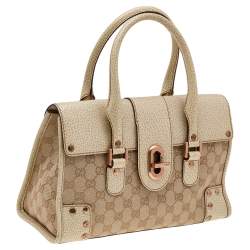 Pre Owned Gucci Beige/Cream GG Canvas And Leather Turnlock Shoulder Bag