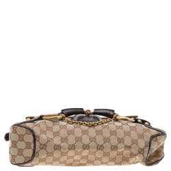 مملوكة مسبقًا Gucci Beige/Brown GG Canvas and Leather Horsebit Flap Shoulder Bag