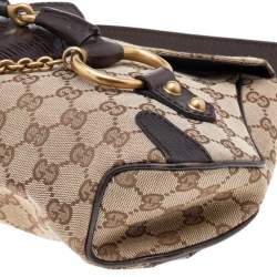 مملوكة مسبقًا Gucci Beige/Brown GG Canvas and Leather Horsebit Flap Shoulder Bag