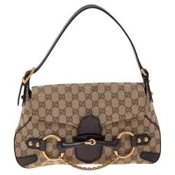 مملوكة مسبقًا Gucci Beige/Brown GG Canvas and Leather Horsebit Flap Shoulder Bag
