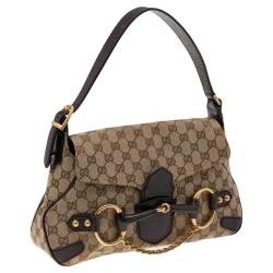 مملوكة مسبقًا Gucci Beige/Brown GG Canvas and Leather Horsebit Flap Shoulder Bag