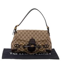 مملوكة مسبقًا Gucci Beige/Brown GG Canvas and Leather Horsebit Flap Shoulder Bag