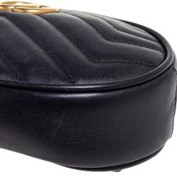 Pre Owned Gucci Black Matelassé Leather GG Marmont Belt Bag