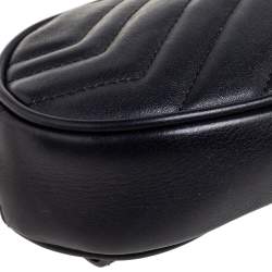 Pre Owned Gucci Black Matelassé Leather GG Marmont Belt Bag