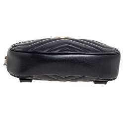Pre Owned Gucci Black Matelassé Leather GG Marmont Belt Bag