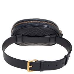 Pre Owned Gucci Black Matelassé Leather GG Marmont Belt Bag