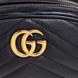 Pre Owned Gucci Black Matelassé Leather GG Marmont Belt Bag