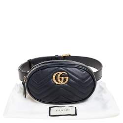 Pre Owned Gucci Black Matelassé Leather GG Marmont Belt Bag