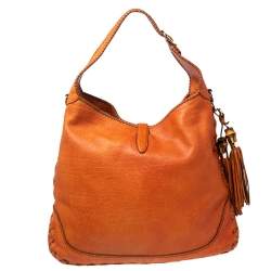 Pre Owned Gucci Burnt Orange Leather Large Bamboo New Jackie Hobo