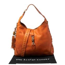 Pre Owned Gucci Burnt Orange Leather Large Bamboo New Jackie Hobo