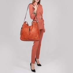 Pre Owned Gucci Burnt Orange Leather Large Bamboo New Jackie Hobo