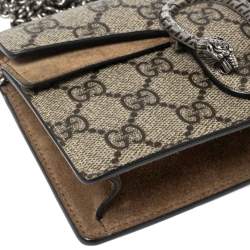 Pre Owned Gucci Beige GG Supreme Canvas and Suede Super Mini Dionysus Shoulder Bag