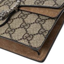 Pre Owned Gucci Beige GG Supreme Canvas and Suede Super Mini Dionysus Shoulder Bag