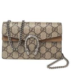 Pre Owned Gucci Beige GG Supreme Canvas and Suede Super Mini Dionysus Shoulder Bag