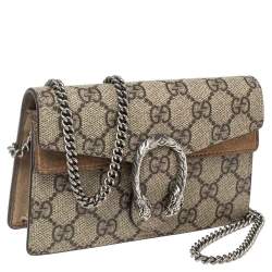 Pre Owned Gucci Beige GG Supreme Canvas and Suede Super Mini Dionysus Shoulder Bag