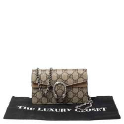 Pre Owned Gucci Beige GG Supreme Canvas and Suede Super Mini Dionysus Shoulder Bag