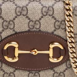 Pre Owned Gucci Brown/Beige GG Supreme Coated Canvas and Leather Horsebit 1955 Wallet on Chain