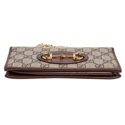 Pre Owned Gucci Brown/Beige GG Supreme Coated Canvas and Leather Horsebit 1955 Wallet on Chain