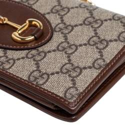Pre Owned Gucci Brown/Beige GG Supreme Coated Canvas and Leather Horsebit 1955 Wallet on Chain