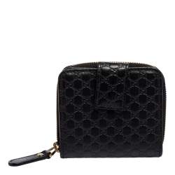 Pre Owned Gucci Black Microguccissima Leather Compact Wallet