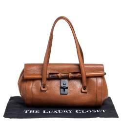 Pre Owned Gucci Brown Leather Bamboo Bullet Satchel