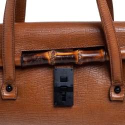 Pre Owned Gucci Brown Leather Bamboo Bullet Satchel
