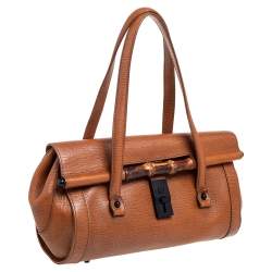 Pre Owned Gucci Brown Leather Bamboo Bullet Satchel