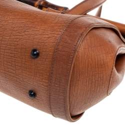 Pre Owned Gucci Brown Leather Bamboo Bullet Satchel