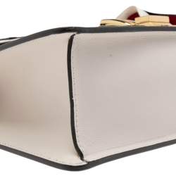 Pre Owned Gucci Ivory Leather Floral Embroidered Small Web Chain Sylvie Shoulder Bag