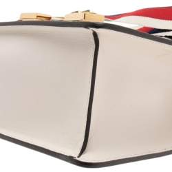 Pre Owned Gucci Ivory Leather Floral Embroidered Small Web Chain Sylvie Shoulder Bag