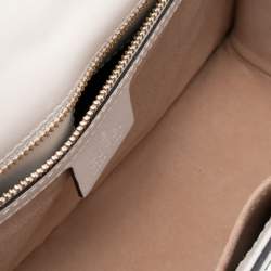 Pre Owned Gucci Ivory Leather Floral Embroidered Small Web Chain Sylvie Shoulder Bag