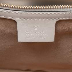 Pre Owned Gucci Ivory Leather Floral Embroidered Small Web Chain Sylvie Shoulder Bag