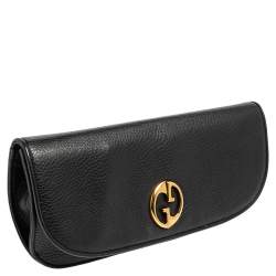 Gucci Black Leather 1973 Flap Clutch