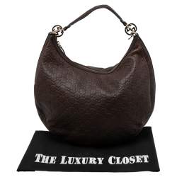 Pre Owned Gucci Dark Brown Guccissima Leather Large GG Twins Hobo