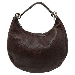 Pre Owned Gucci Dark Brown Guccissima Leather Large GG Twins Hobo