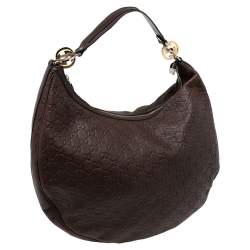 Pre Owned Gucci Dark Brown Guccissima Leather Large GG Twins Hobo