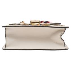 Pre Owned Gucci White Leather Mini Sylvie Animal Studded Top Handle Bag