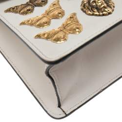 Pre Owned Gucci White Leather Mini Sylvie Animal Studded Top Handle Bag