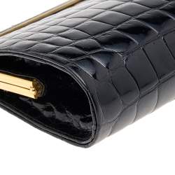 Pre Owned Gucci Black Crocodile Shiny Leather Vintage Clutch