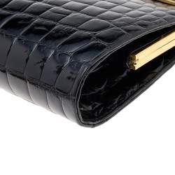 Pre Owned Gucci Black Crocodile Shiny Leather Vintage Clutch