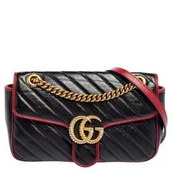 Gucci Red Pebbled Leather Marmont Medium Shoulder Bag