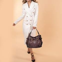 Pre Owned Gucci Brown Python Leather Horsebit Jockey Tote