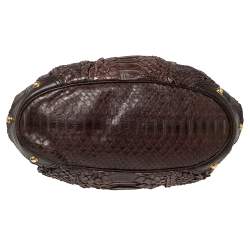 Pre Owned Gucci Brown Python Leather Horsebit Jockey Tote