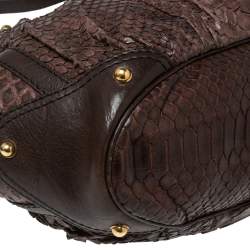 Pre Owned Gucci Brown Python Leather Horsebit Jockey Tote