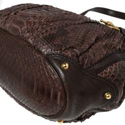 Pre Owned Gucci Brown Python Leather Horsebit Jockey Tote